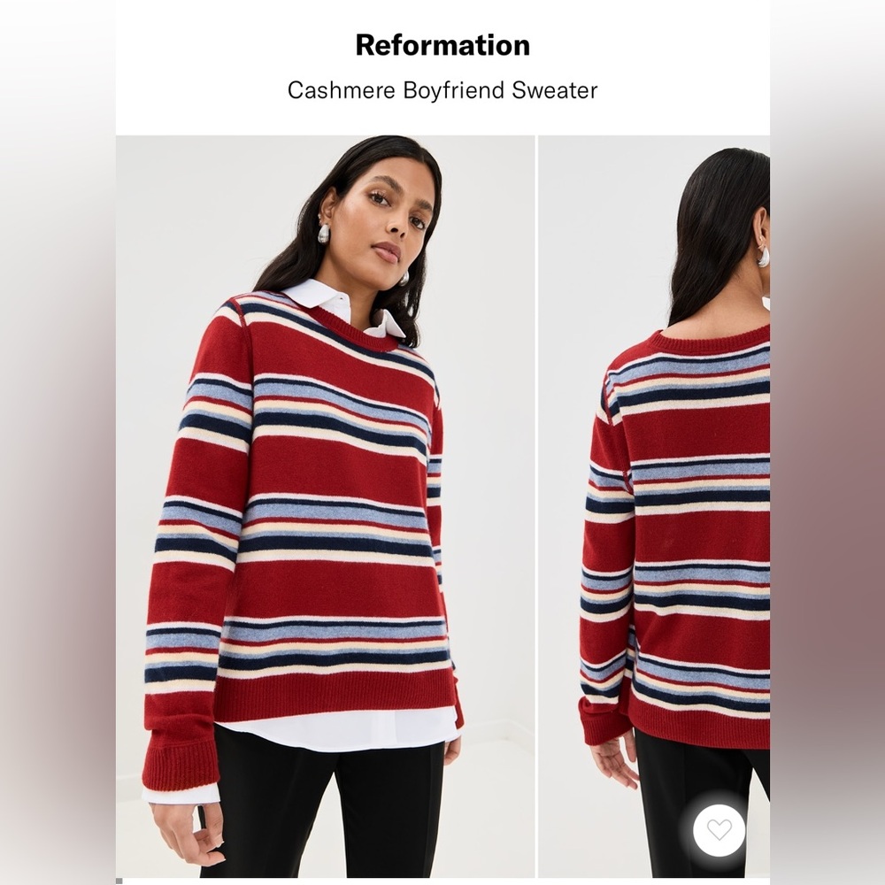 Reformation Striped Boyfriend Cashmere Oversized Sweater Sz L Great Condition